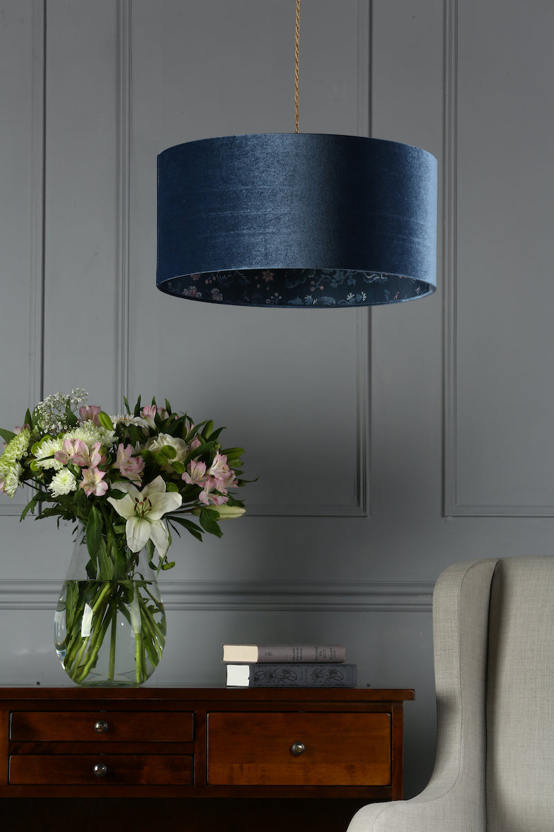 Laura Ashley Portia Drum Shade Blue Velvet 45cm/18 Inch