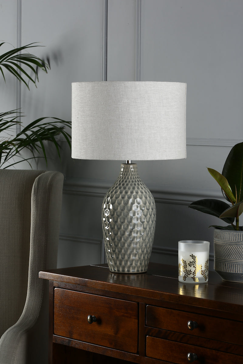 Laura Ashley Heathfield Ceramic Table Lamp Gloss Grey With Shade