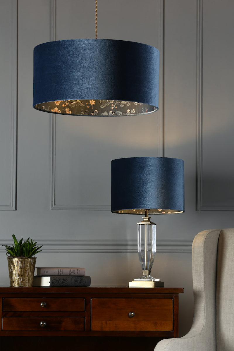 Laura Ashley Portia Drum Shade Blue Velvet 30.5cm/12 Inch