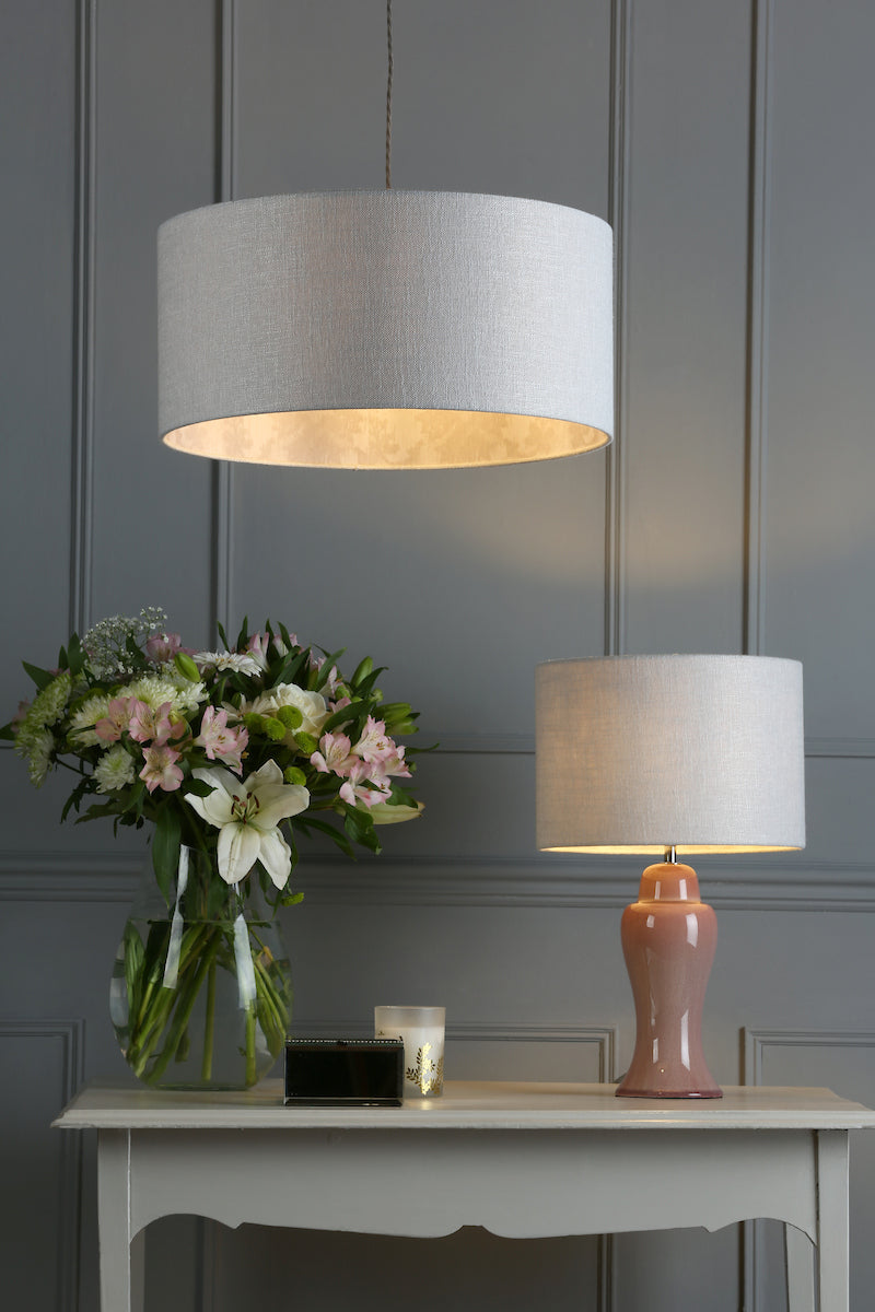 Laura Ashley Hazelton Drum Shade Silver/Pink 30.5cm/12 inch