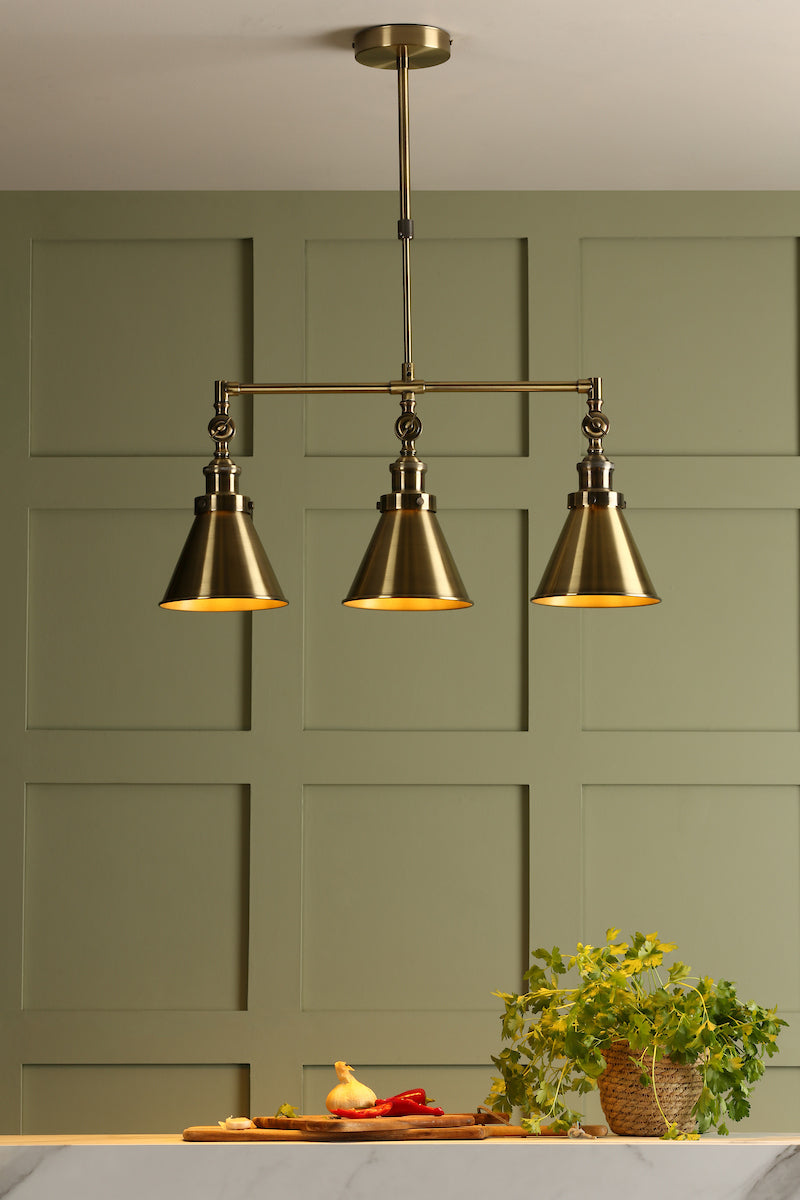 Laura Ashley Rufus 3lt Bar Pendant Antique Brass