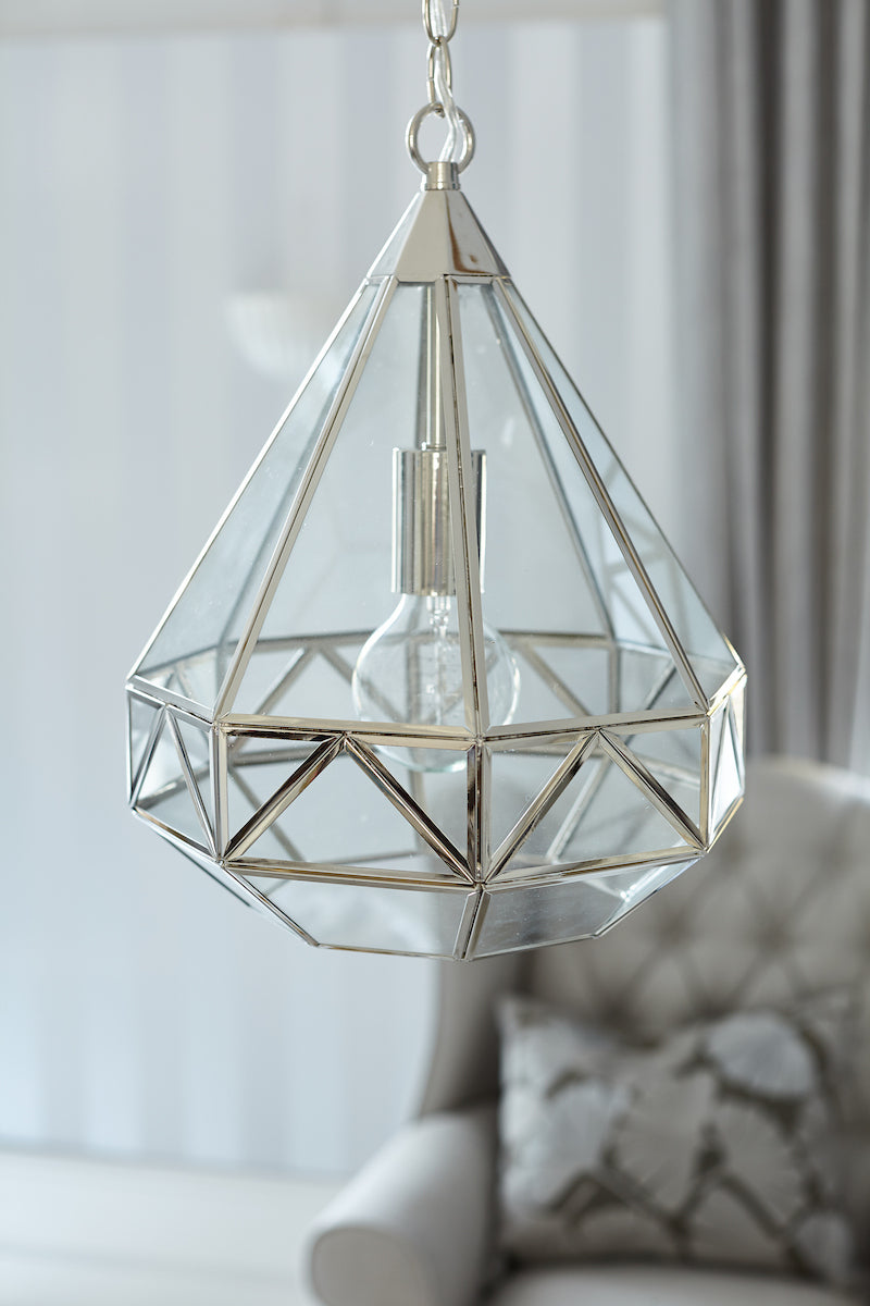 Laura Ashley Zaria Pendant Polished Silver Glass