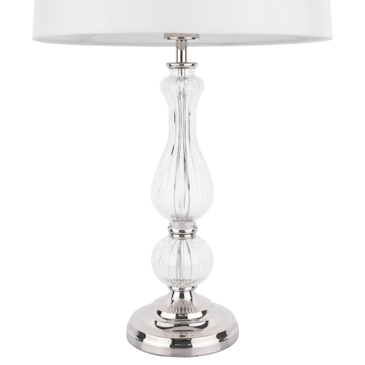 Laura Ashley Bradshaw Table Lamp Polished Nickel & Ribbed Glass With Shade