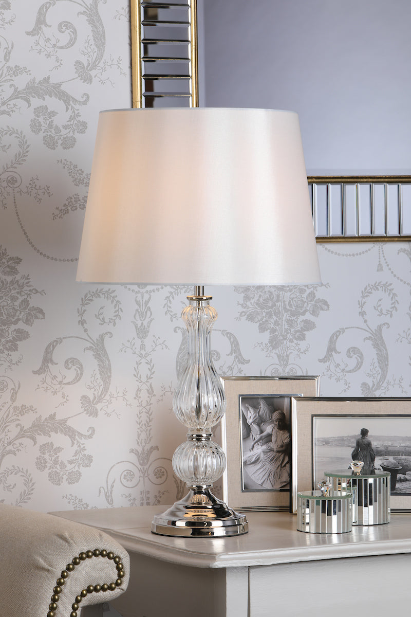 Laura Ashley Bradshaw Table Lamp Polished Nickel & Ribbed Glass With Shade
