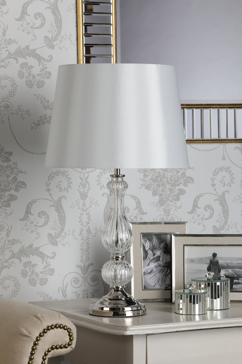 Laura Ashley Bradshaw Table Lamp Polished Nickel & Ribbed Glass With Shade