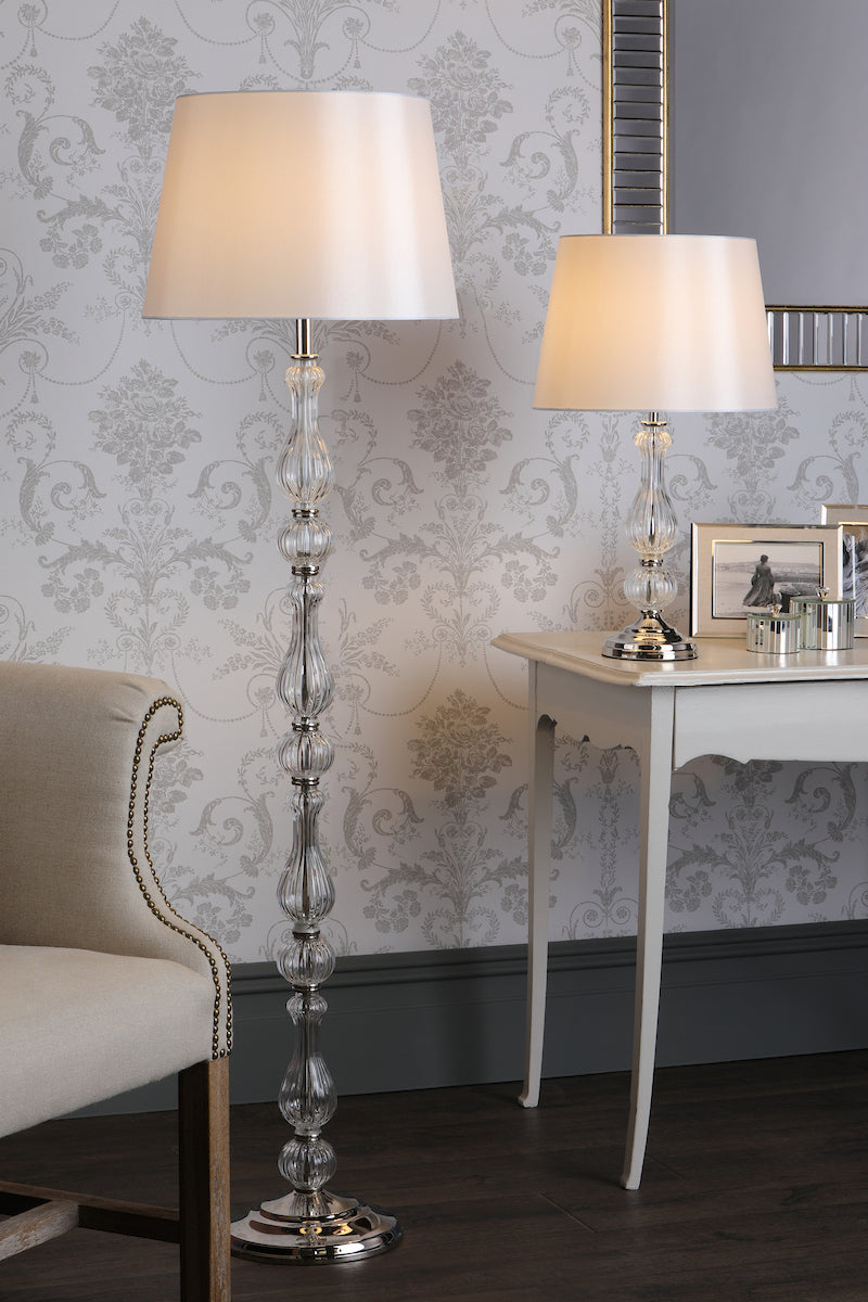 Laura Ashley Bradshaw Table Lamp Polished Nickel & Ribbed Glass With Shade