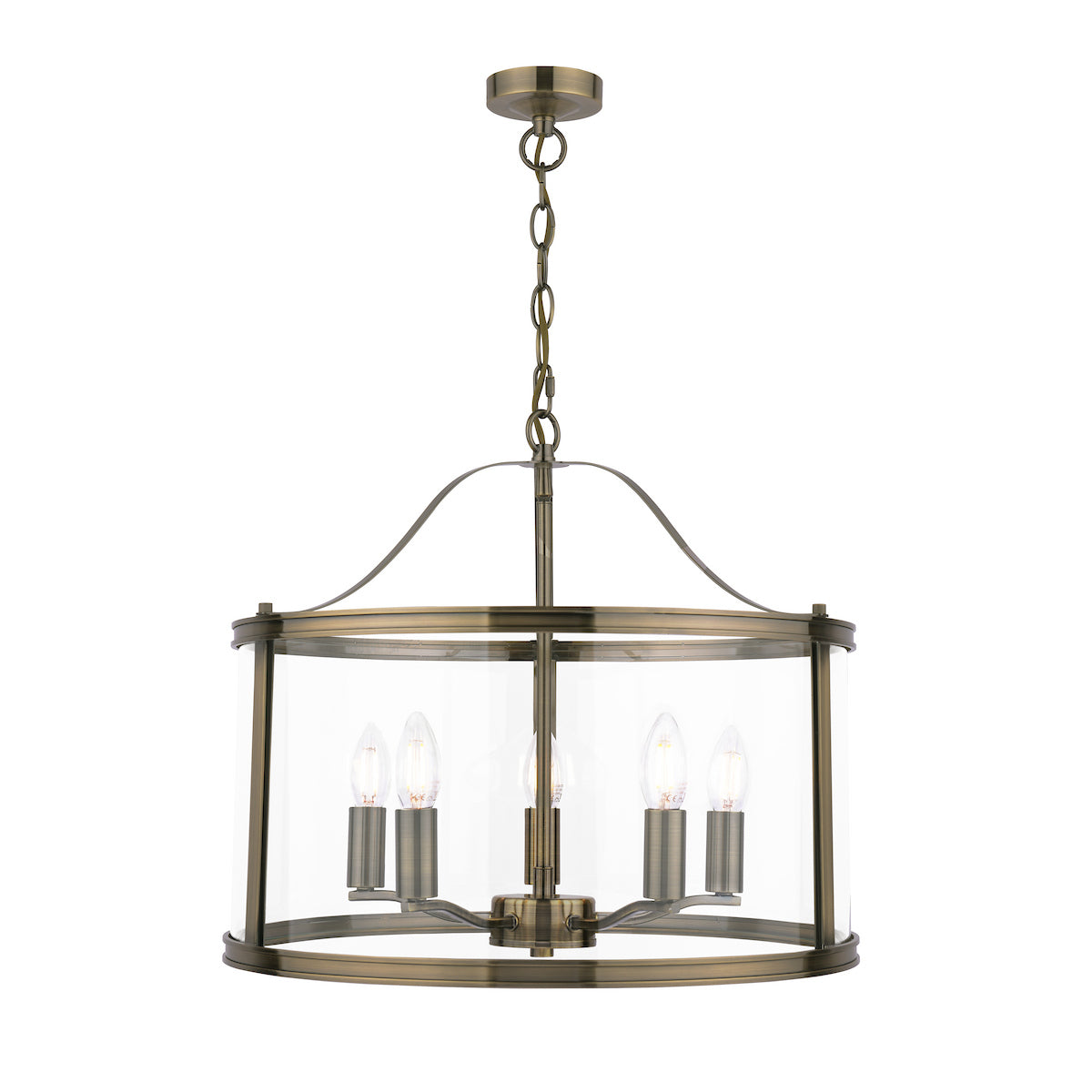 Laura Ashley Harrington 5 Light Pendant Antique Brass & Glass