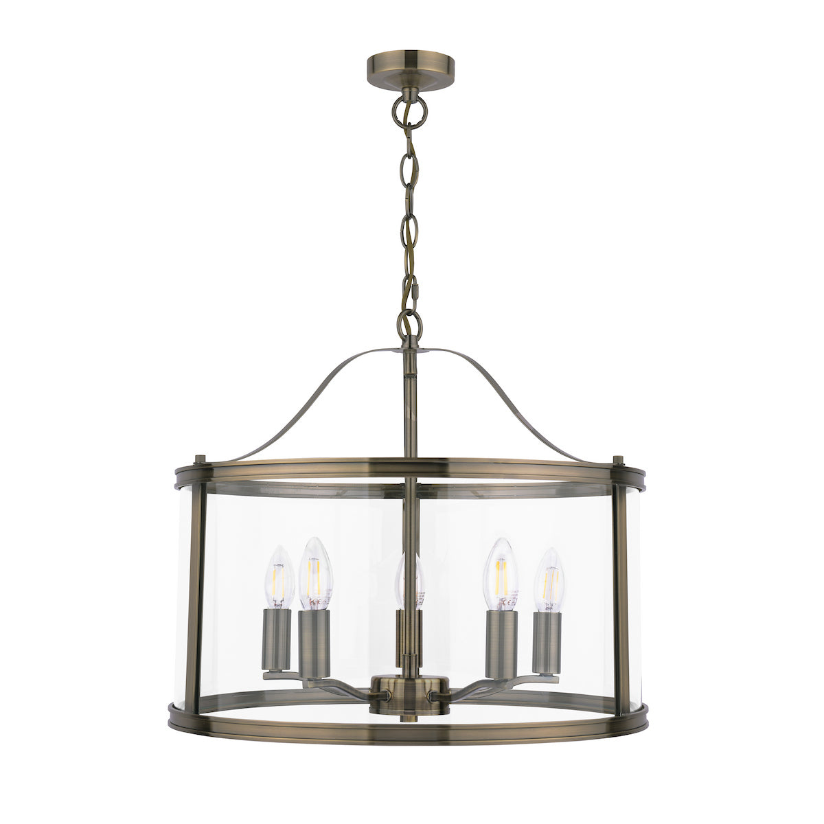 Laura Ashley Harrington 5 Light Pendant Antique Brass & Glass