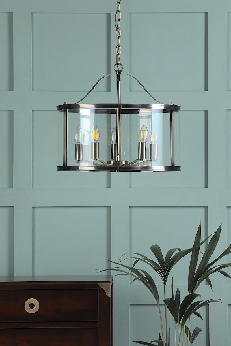 Laura Ashley Harrington 5 Light Pendant Antique Brass & Glass