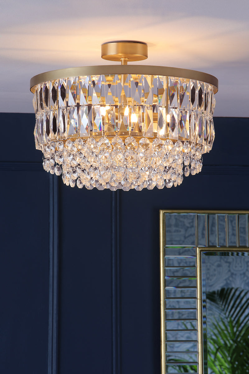 Laura Ashley Rhosill 3 Light Semi Flush Glass & Antique Brass