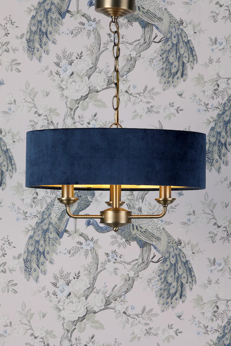 Laura Ashley Sorrento 3 Light Shadelier Matt Antique Brass & Blue Shade