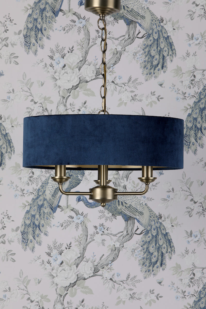 Laura Ashley Sorrento 3 Light Shadelier Matt Antique Brass & Blue Shade