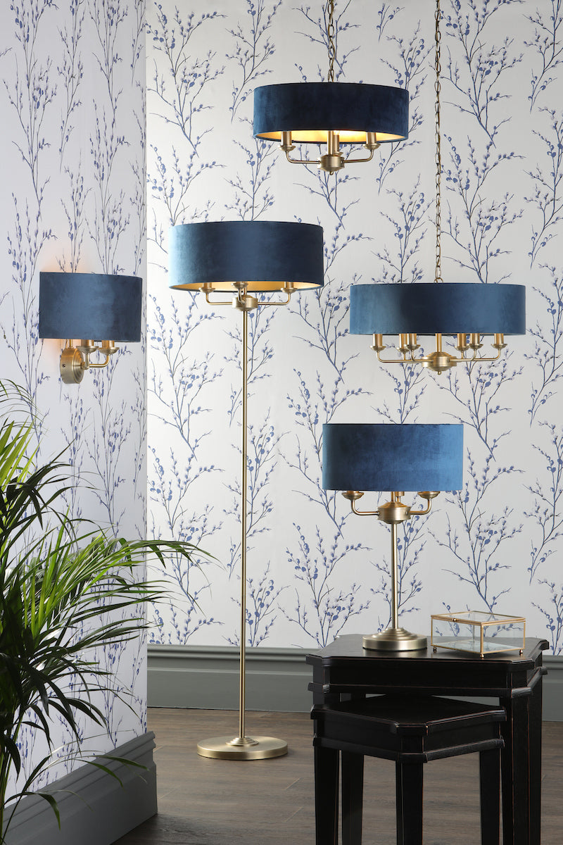Laura Ashley Sorrento 3 Light Shadelier Matt Antique Brass & Blue Shade
