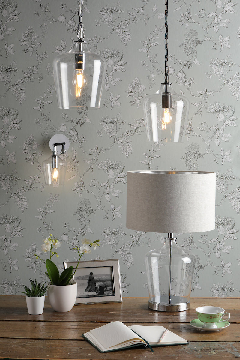 Laura Ashley Ockley Touch Table Lamp Polished Chrome & Glass With Shade