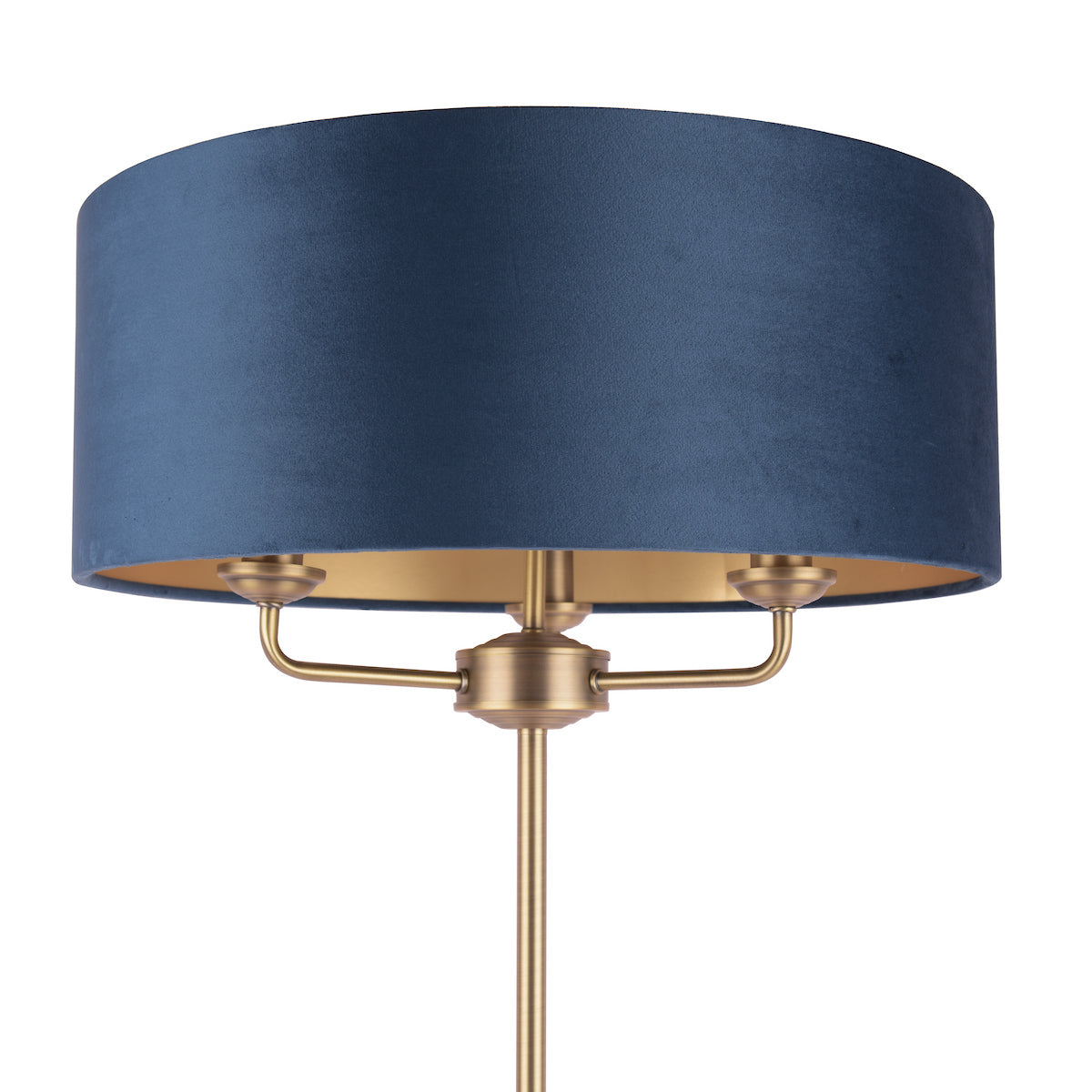 Laura Ashley Sorrento 3 Light Floor Lamp Matt Antique Brass & Blue Shade