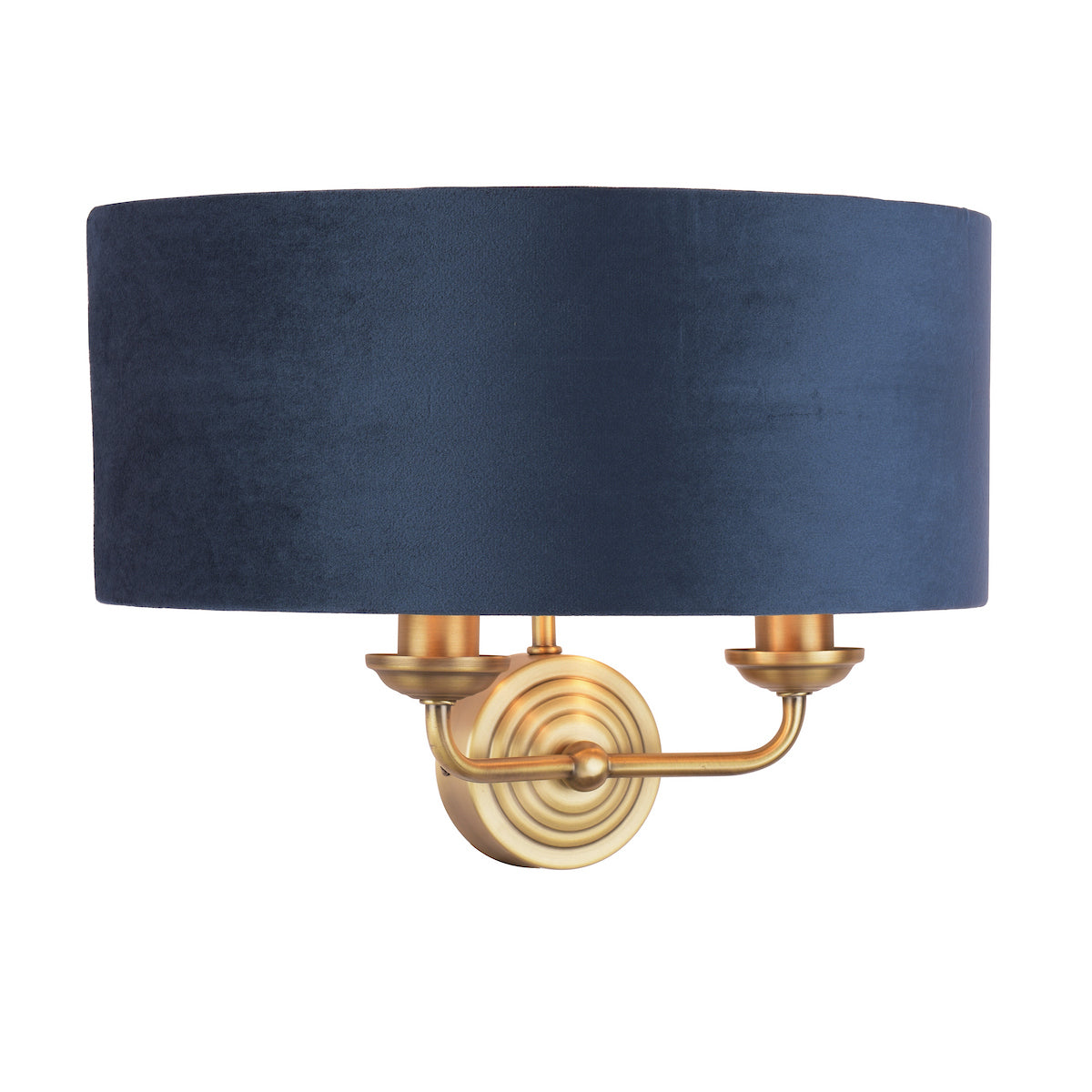 Laura Ashley Sorrento 2 Light Wall Light Matt Antique Brass & Blue Shade