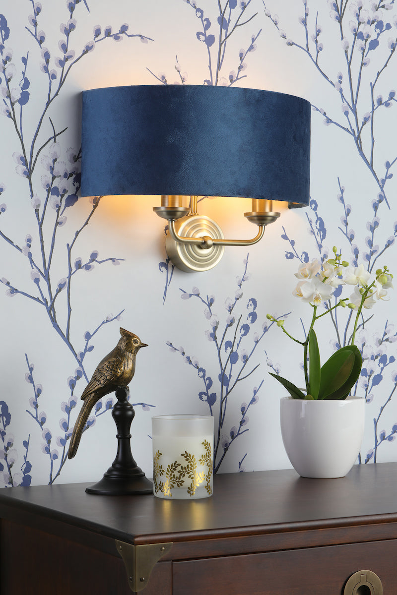 Laura Ashley Sorrento 2 Light Wall Light Matt Antique Brass & Blue Shade