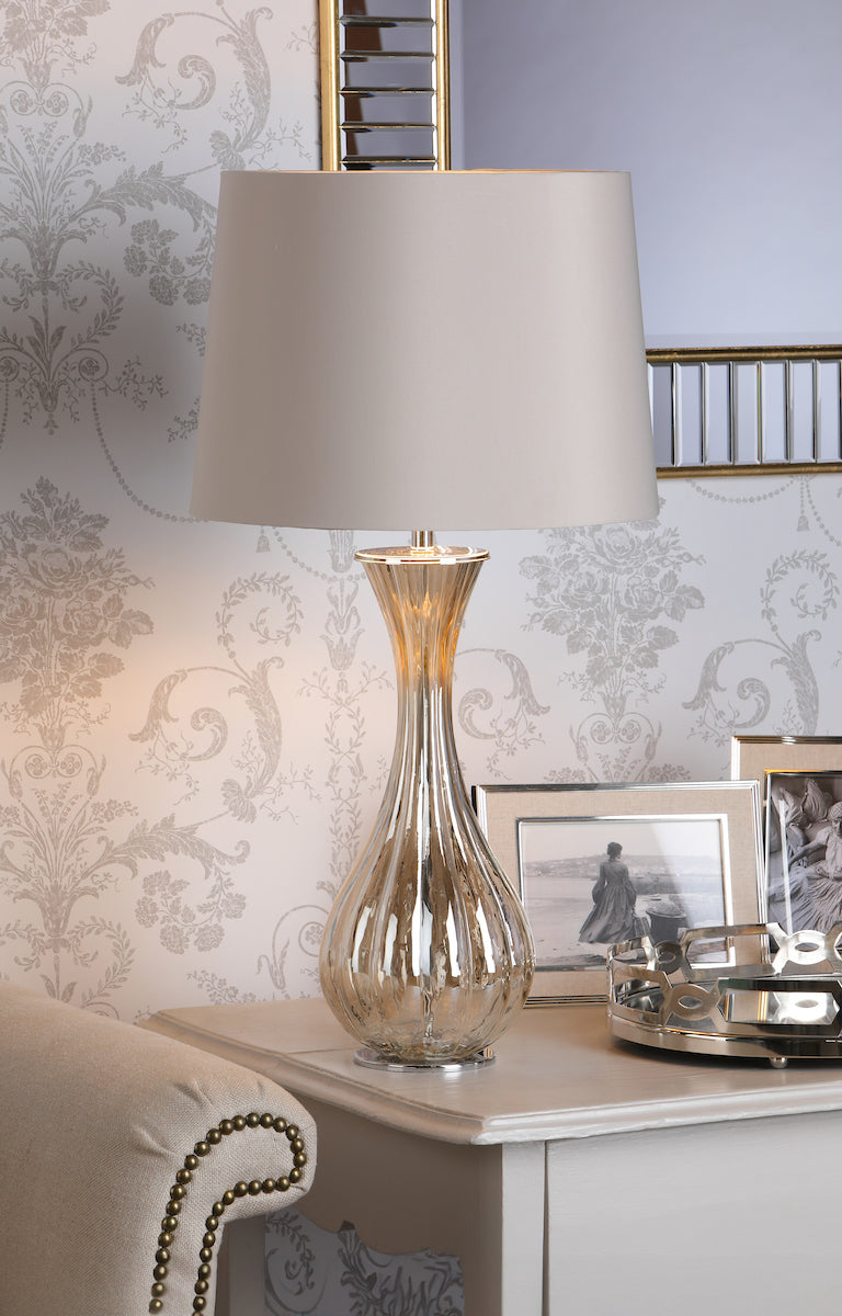 Laura Ashley Nevern Table Lamp Champagne Glass & Polished Chrome With Shade