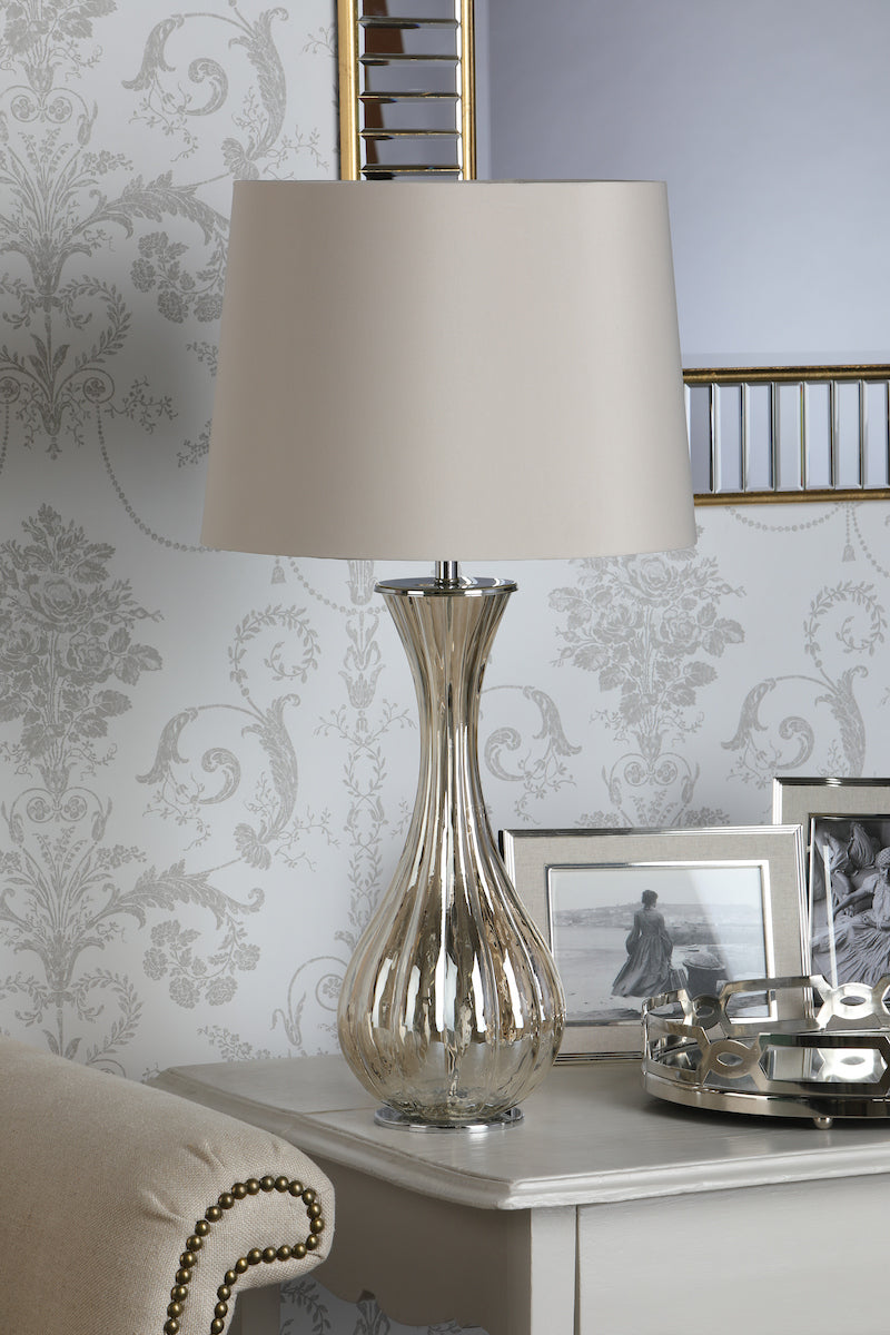 Laura Ashley Nevern Table Lamp Champagne Glass & Polished Chrome With Shade