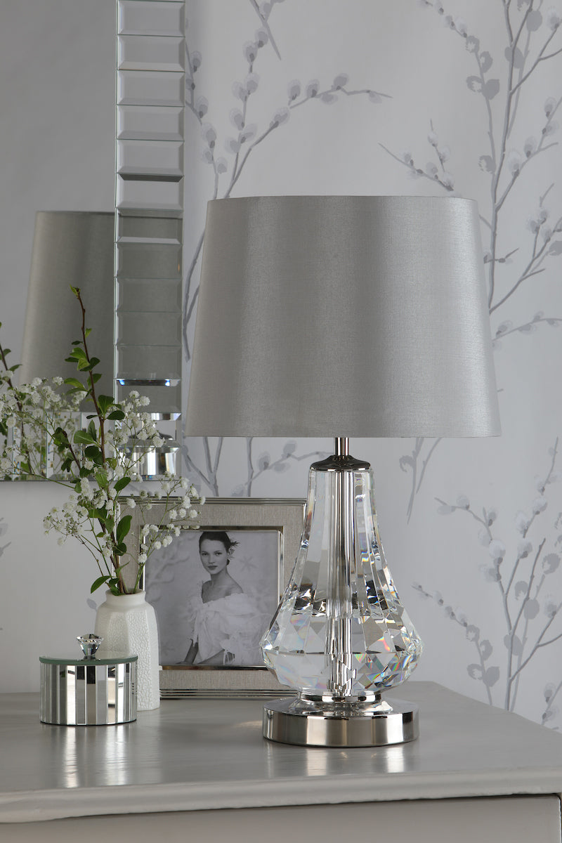 Laura Ashley Humby Touch Table Lamp Crystal & Polished Nickel With Shade