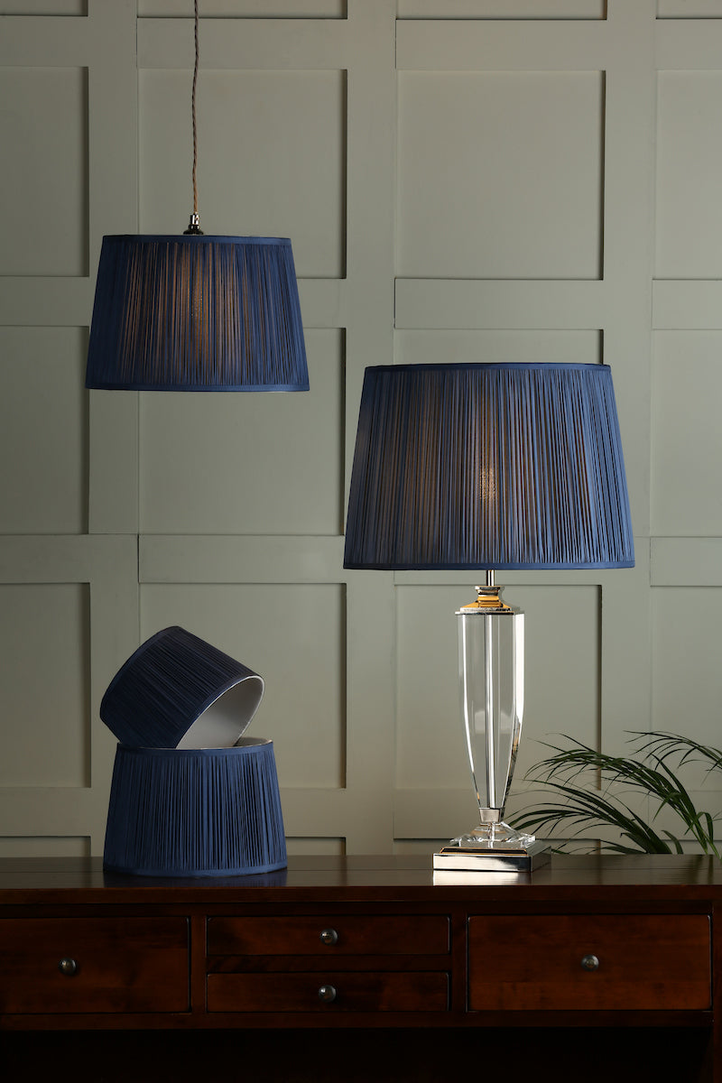 Laura Ashley Hemsley Pleated Silk Empire Drum Shade Blue 35cm/14 Inch