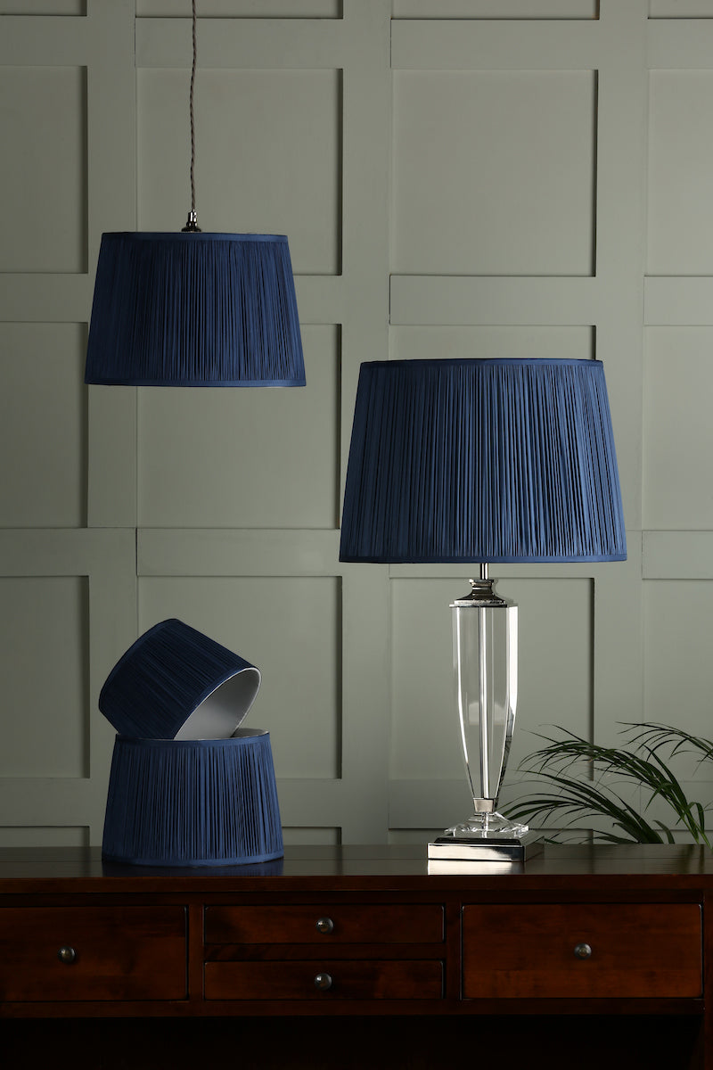 Laura Ashley Hemsley Pleated Silk Empire Drum Shade Blue 35cm/14 Inch