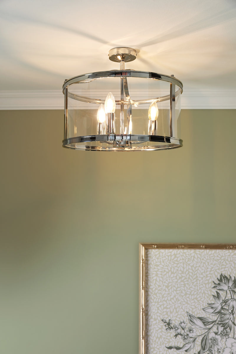 Laura Ashley Harrington 3 Light Semi-Flush Polished Nickel and Glass