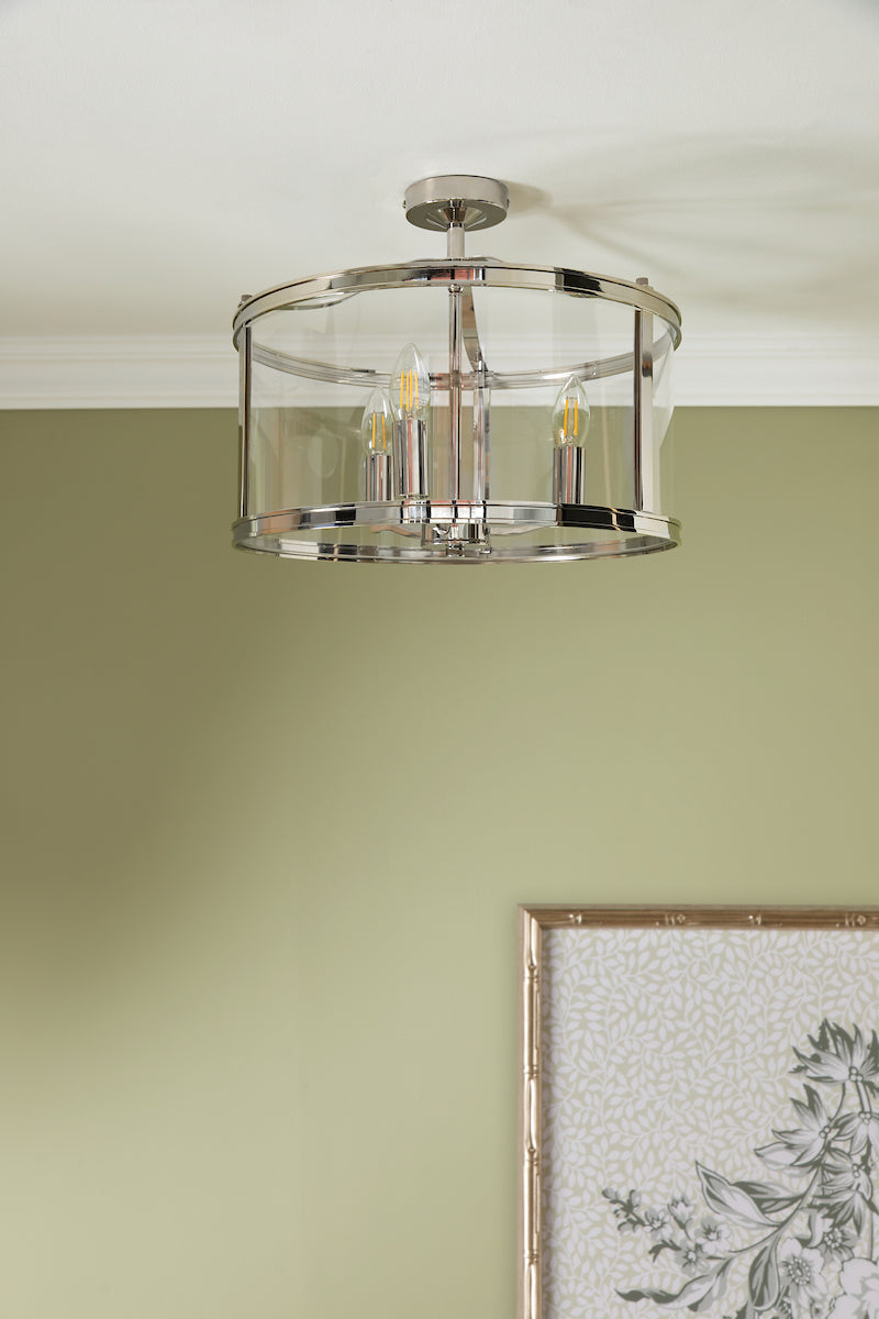 Laura Ashley Harrington 3 Light Semi-Flush Polished Nickel and Glass