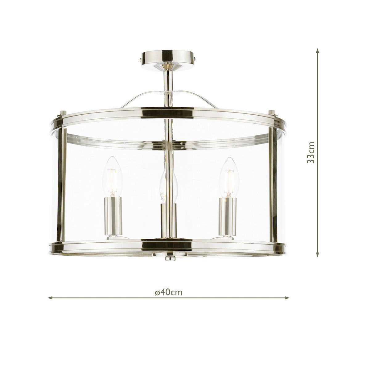 Laura Ashley Harrington 3 Light Semi-Flush Polished Nickel and Glass