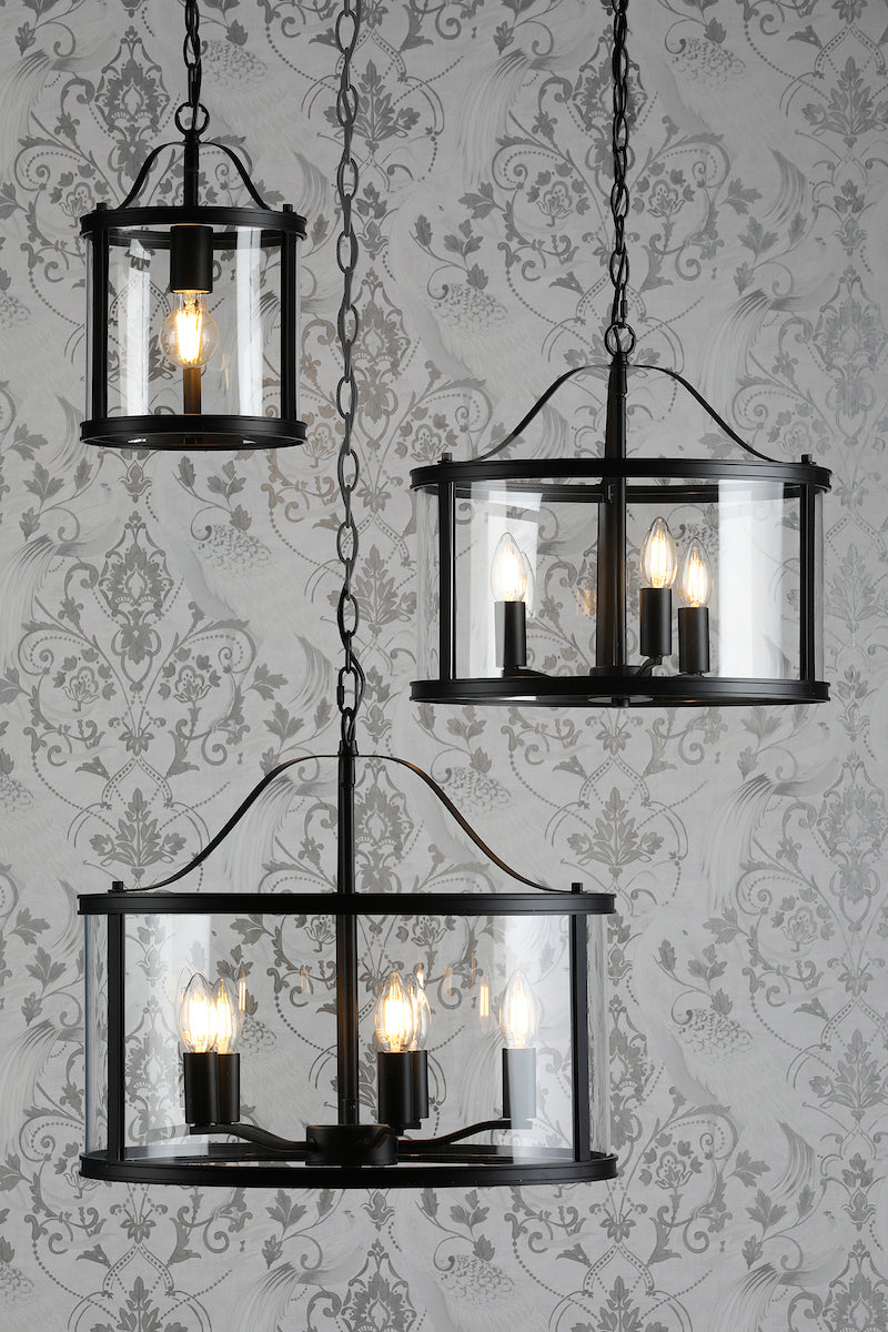 Laura Ashley Harrington 3 Light Pendant Matt Black and Glass