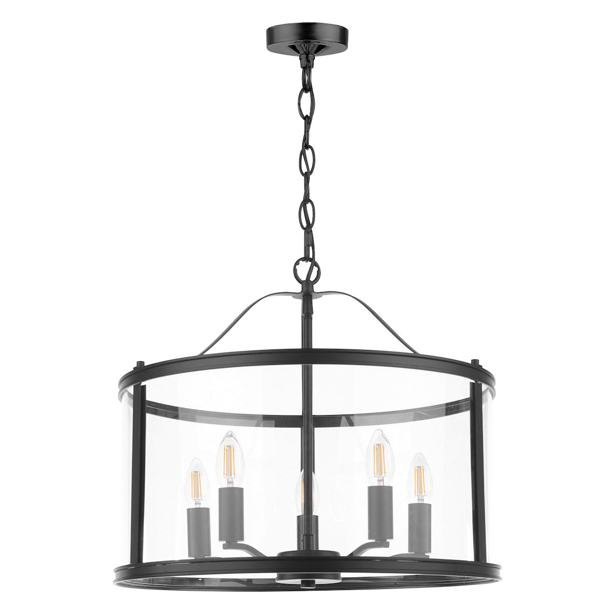 Laura Ashley Harrington 5 Light Pendant Matt Black and Glass