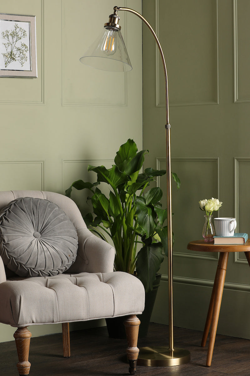 Laura Ashley Isaac Floor Lamp Antique Brass and Glass
