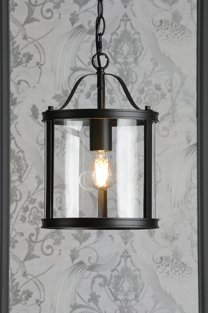 Laura Ashley Harrington Single Pendant Matt Black and Glass