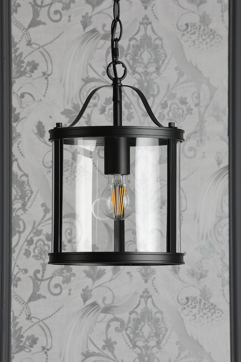 Laura Ashley Harrington Single Pendant Matt Black and Glass