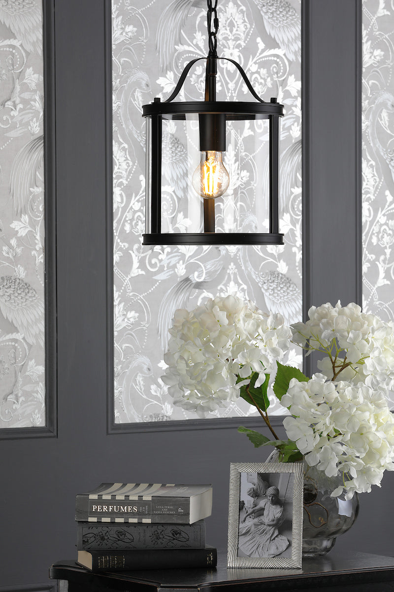 Laura Ashley Harrington Single Pendant Matt Black and Glass