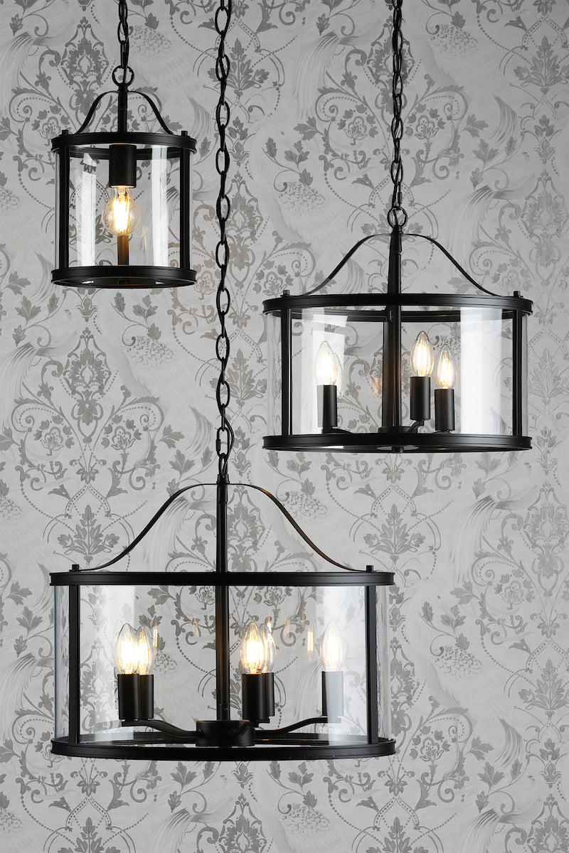Laura Ashley Harrington Single Pendant Matt Black and Glass