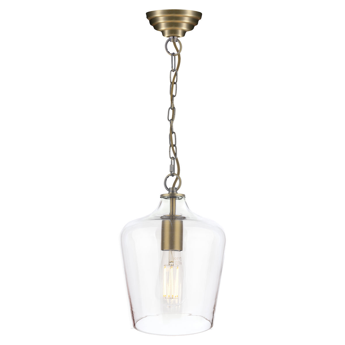 Laura Ashley Ockley Single Pendant Antique Brass and Champagne Glass