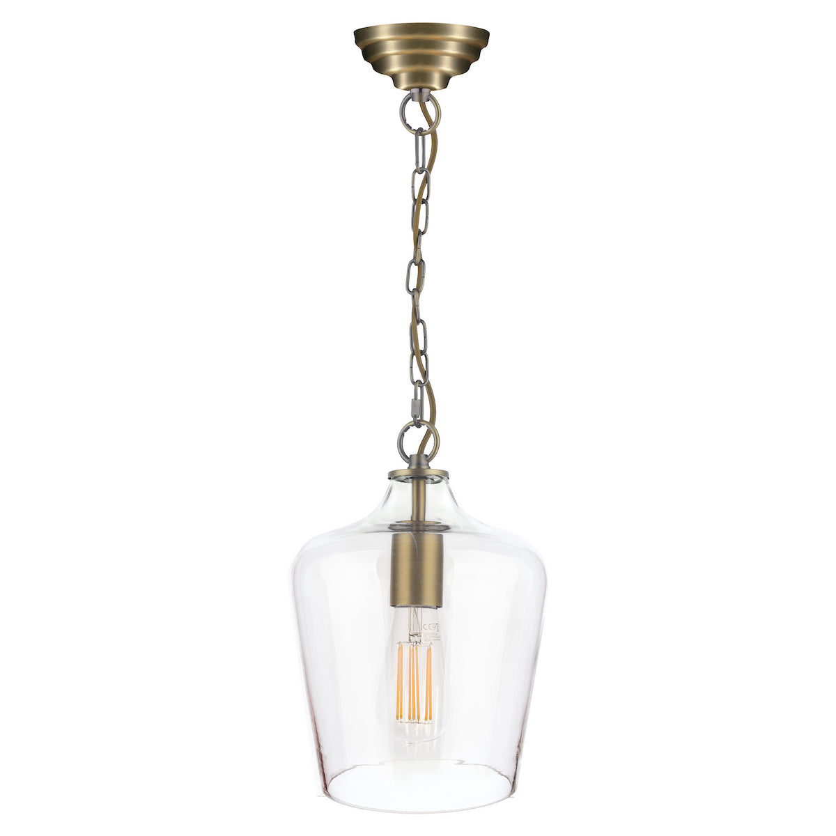 Laura Ashley Ockley Single Pendant Antique Brass and Champagne Glass