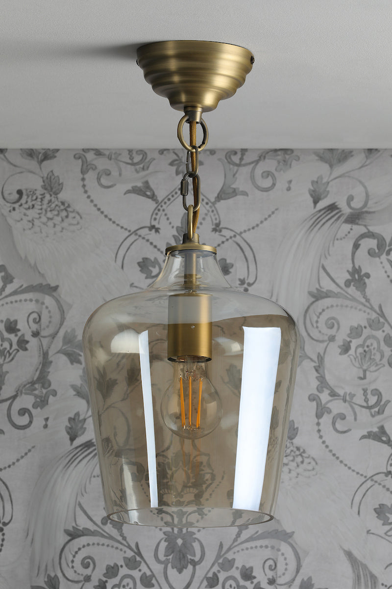 Laura Ashley Ockley Single Pendant Antique Brass and Champagne Glass
