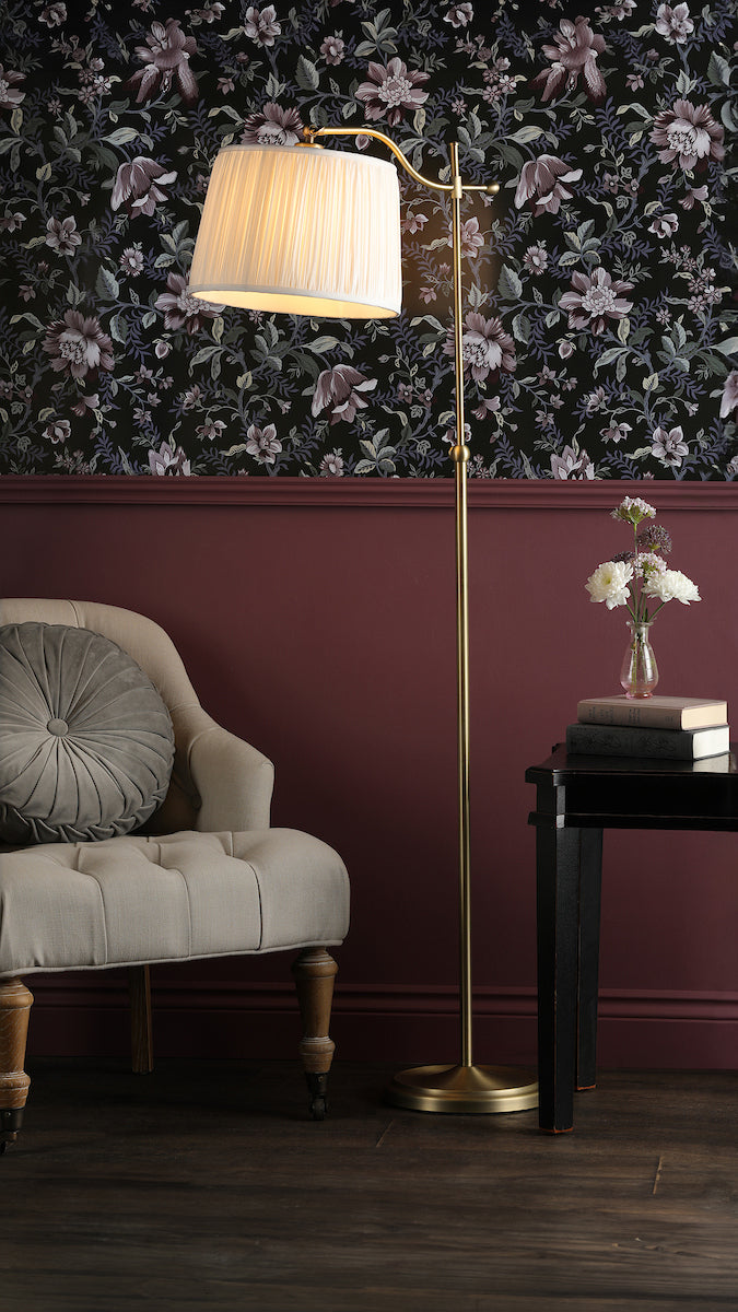 Laura Ashley Hemsley Floor Lamp Antique Brass and Ivory With Shade