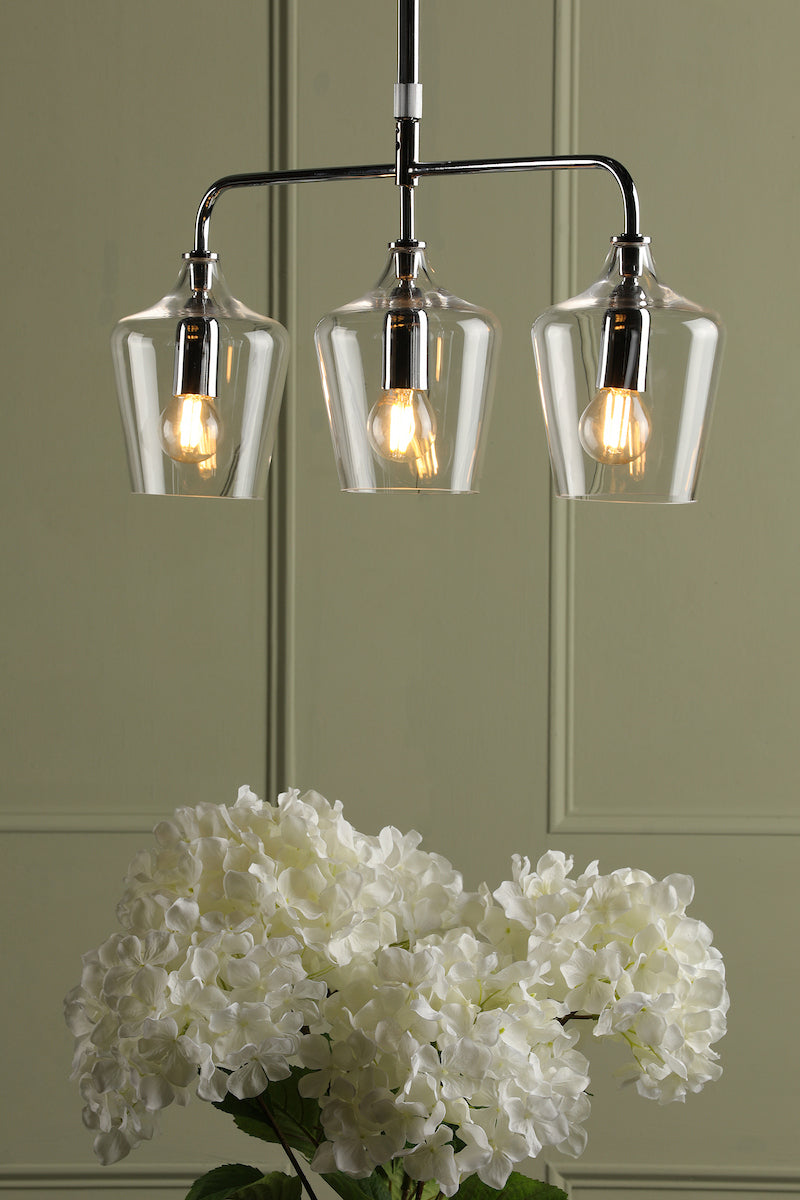 Laura Ashley Ockley 3 Light Bar Pendant Polished Chrome and Glass