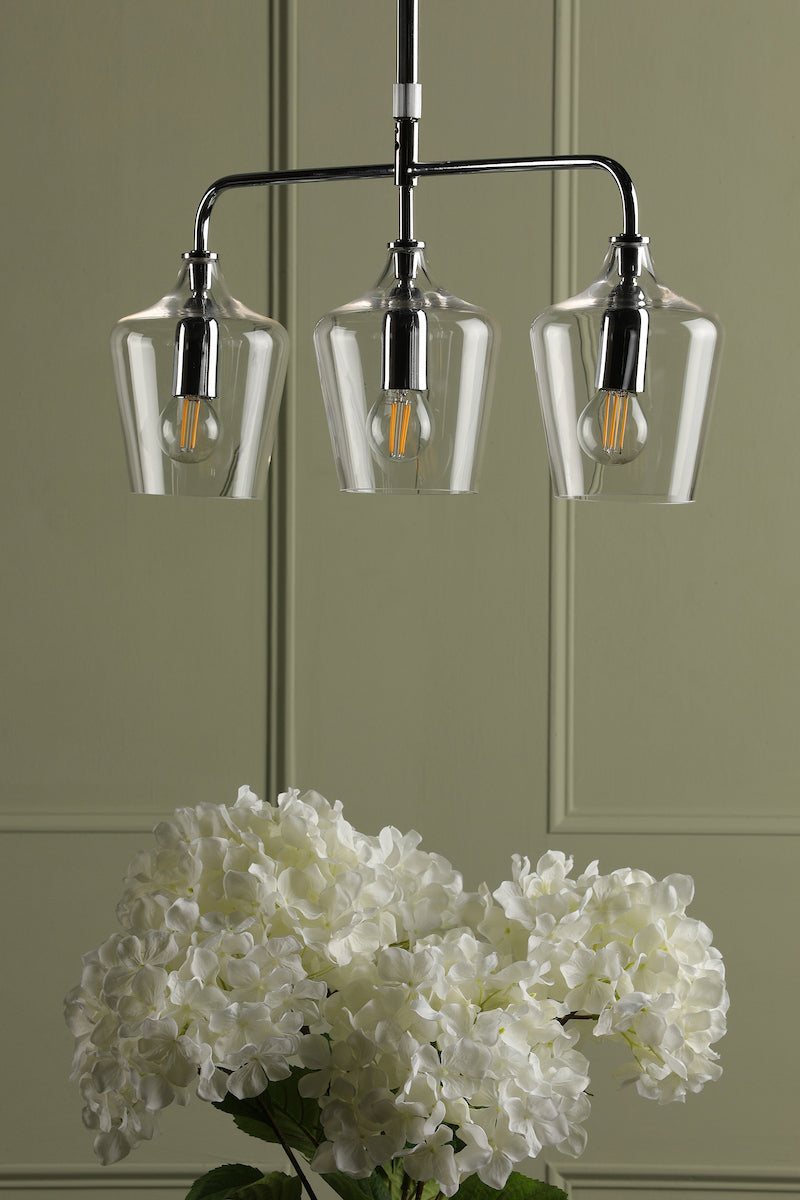Laura Ashley Ockley 3 Light Bar Pendant Polished Chrome and Glass