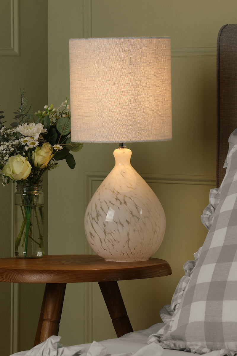 Laura Ashley Confetti Table Lamp White Art Glass and Silver With Shade