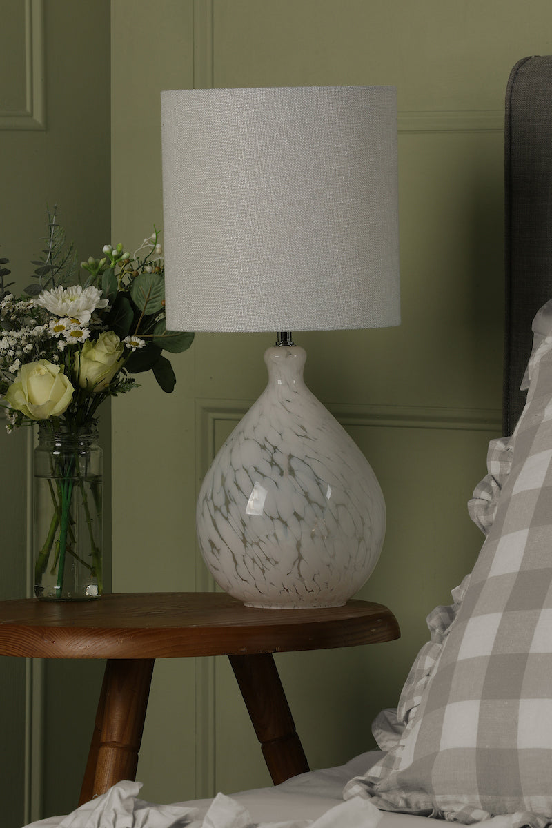 Laura Ashley Confetti Table Lamp White Art Glass and Silver With Shade