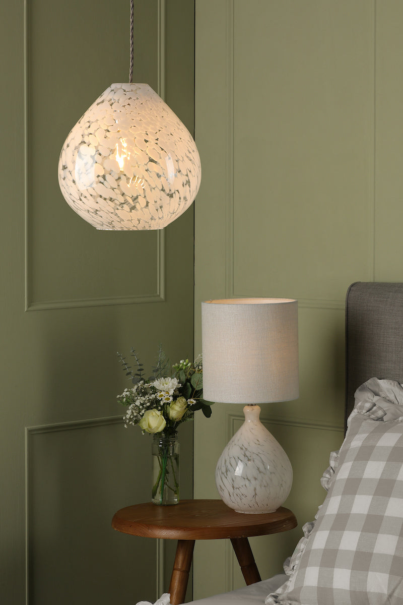 Laura Ashley Confetti Table Lamp White Art Glass and Silver With Shade