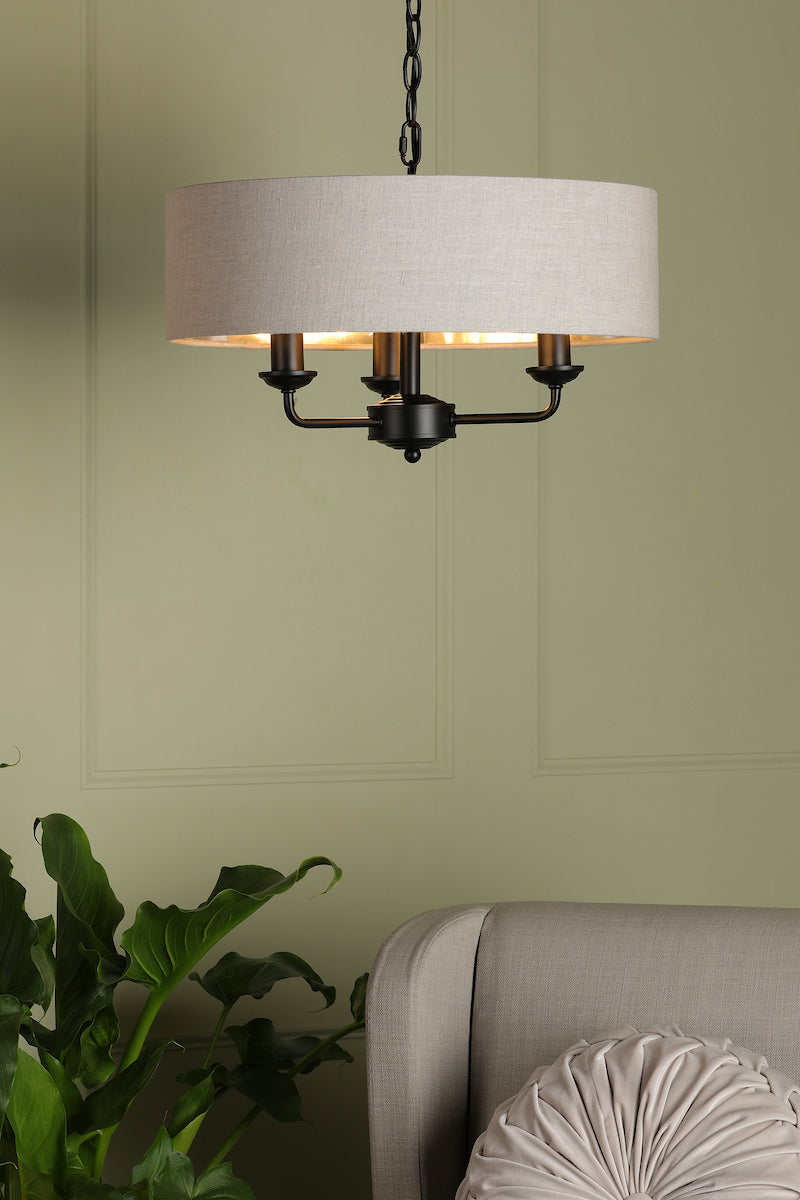 Laura Ashley Sorrento 3 Light Shadelier Matt Black and Natural With Shade