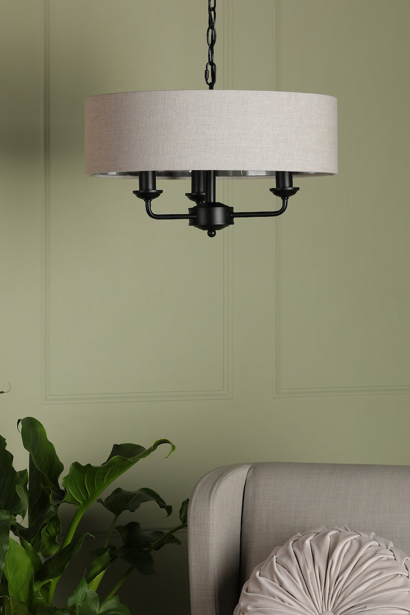 Laura Ashley Sorrento 3 Light Shadelier Matt Black and Natural With Shade