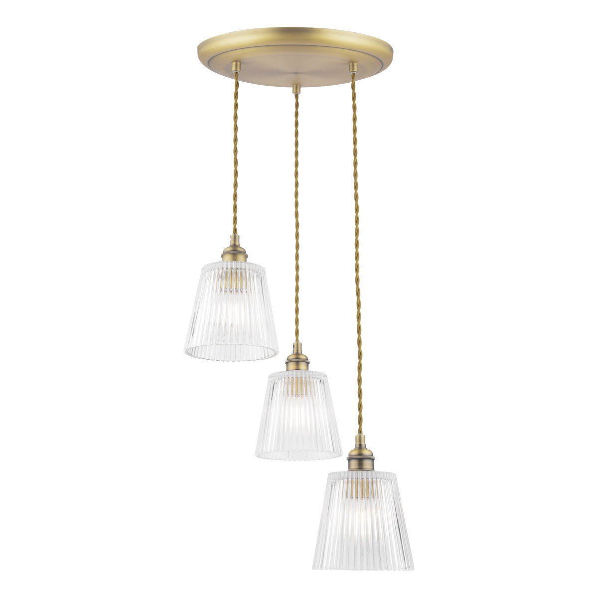 Laura Ashley Callaghan 3 Light Pendant Antique Brass and Glass
