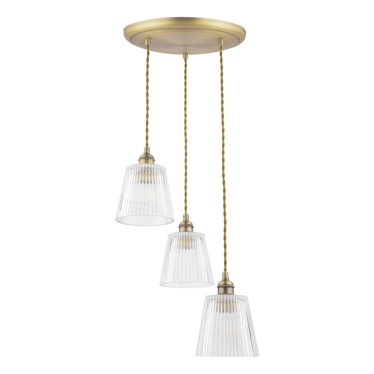 Laura Ashley Callaghan 3 Light Pendant Antique Brass and Glass