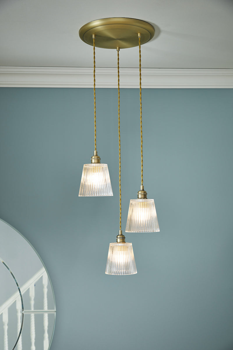 Laura Ashley Callaghan 3 Light Pendant Antique Brass and Glass